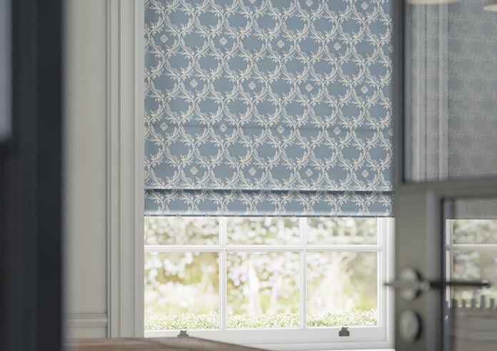 Trellis Prints, Vine and Bloom Raffs Blue - Roman Blind - Image 5